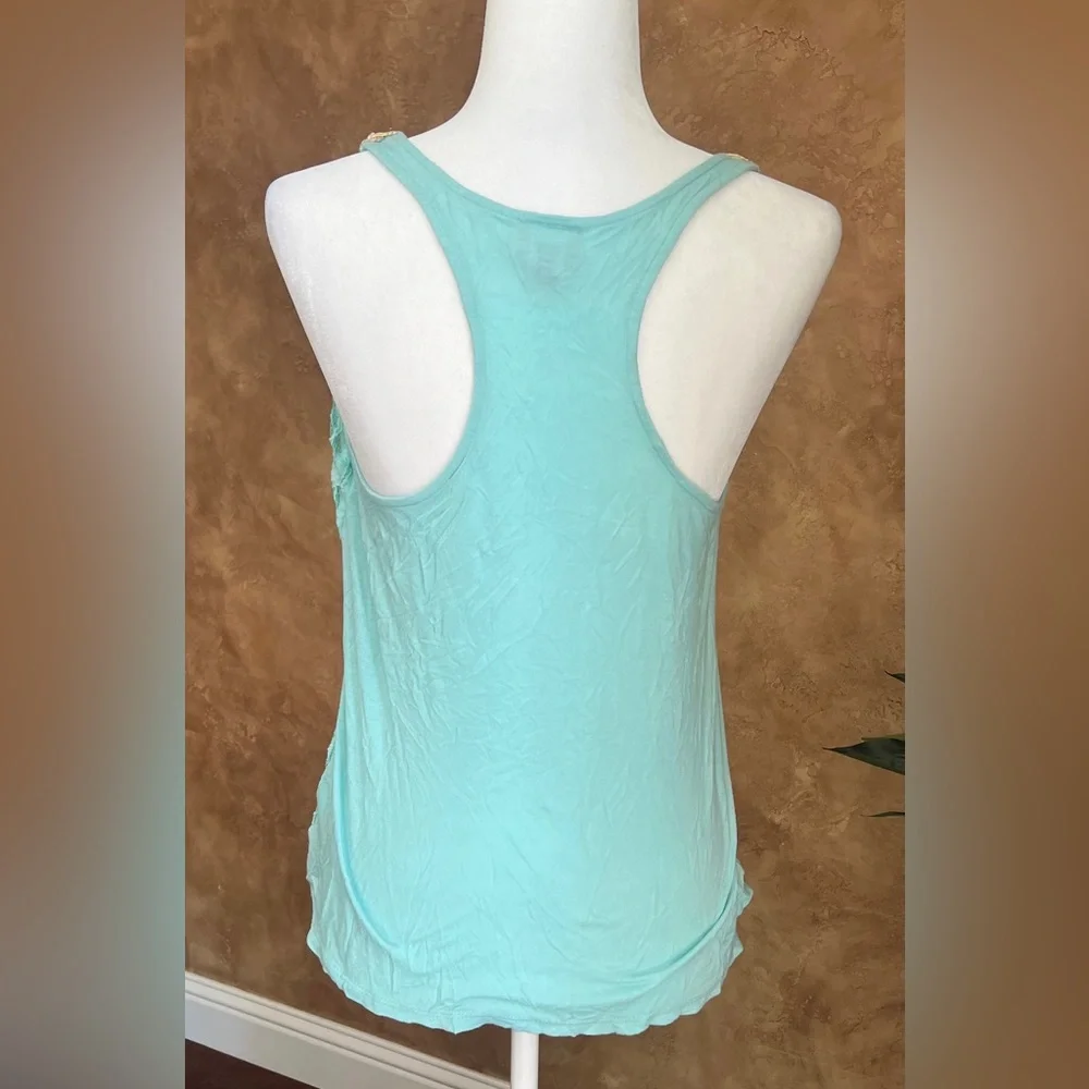 Daytrip Teal sheer sleeveless gold collar top sz Medium - Picture 3 of 7